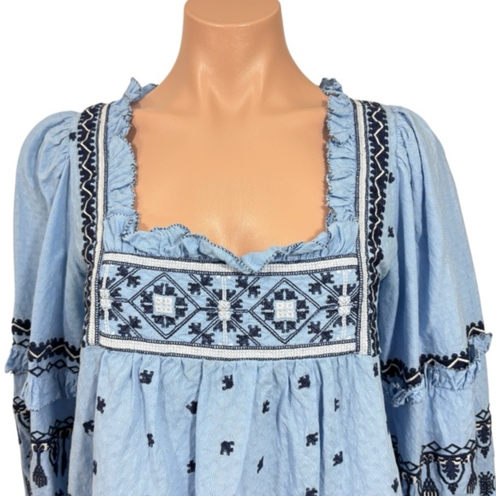 ANTHROPOLOGIE SEEN WORN‎ KEPT blue embroidered mary boho blouse top 6 S M - Picture 3 of 11